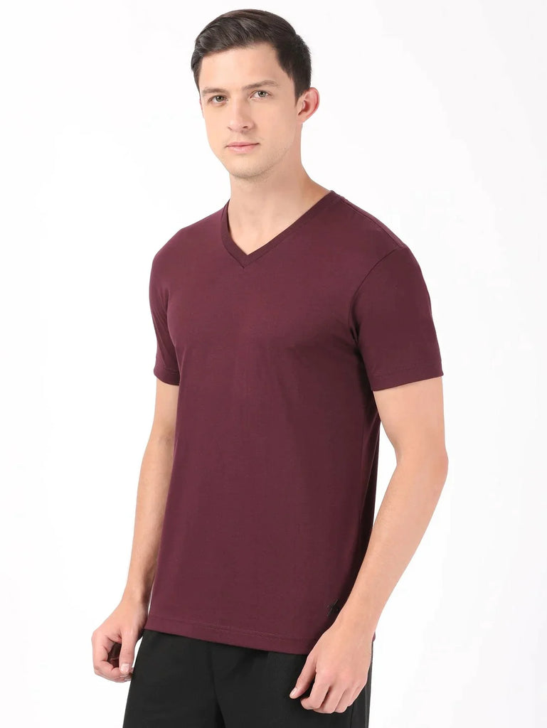 Wine Tasting JOCKEY Men's Solid V Neck Half Sleeve T-Shirt