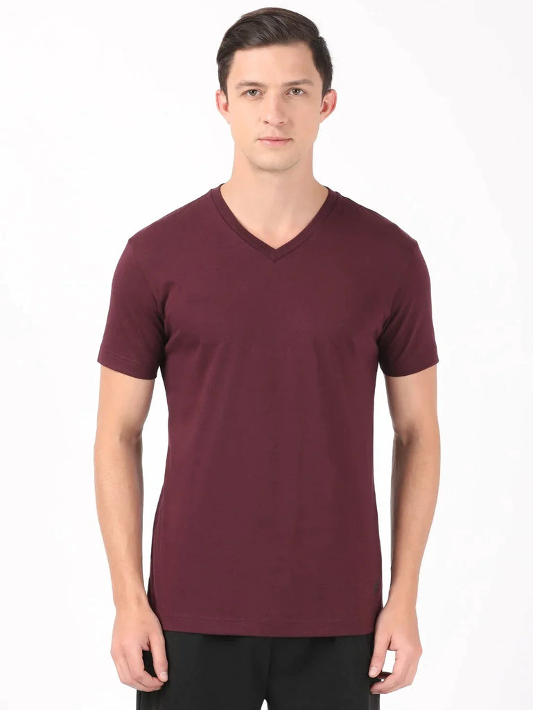 Wine Tasting JOCKEY Men's Solid V Neck Half Sleeve T-Shirt