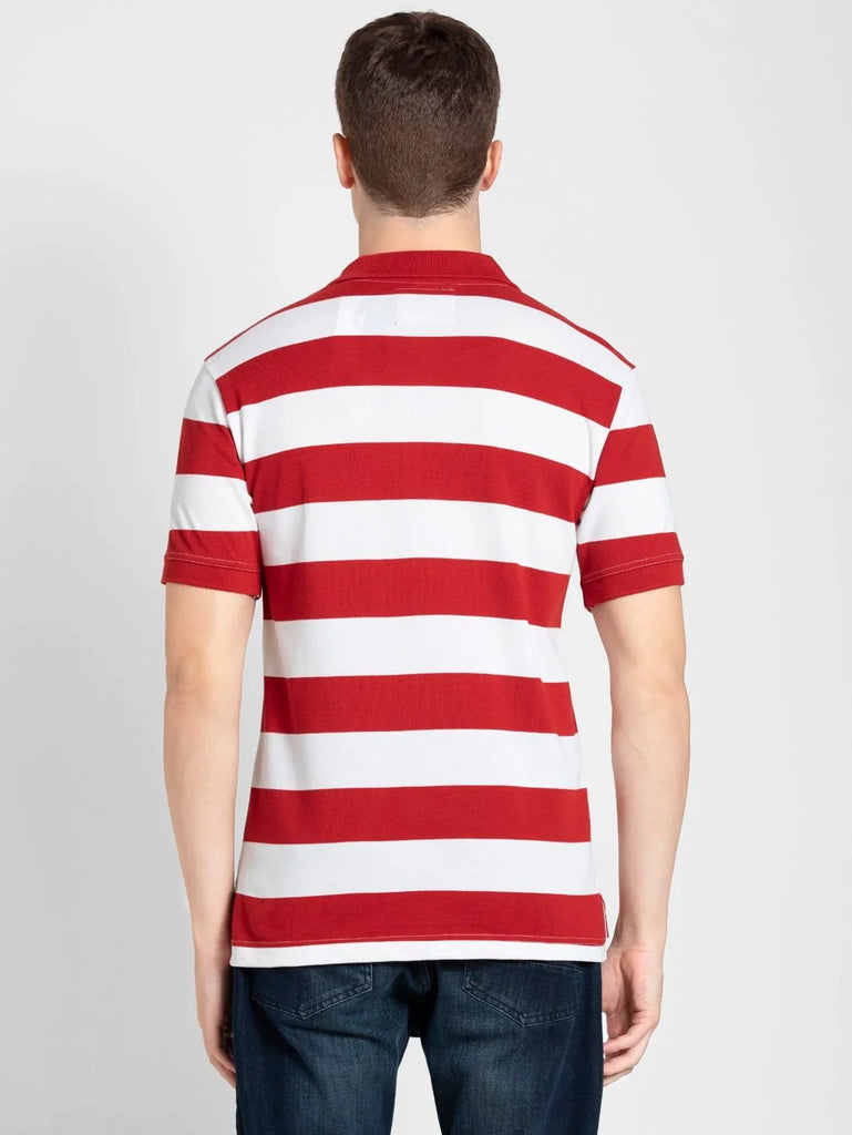 Worldly Red & White JOCKEY Men's Striped Polo T-Shirt