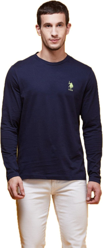 Navy USPA MEN FULL SLEEVES SOLID T-SHIRT