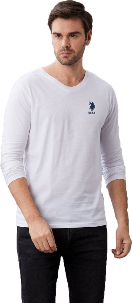 White USPA MEN FULL SLEEVES SOLID T-SHIRT