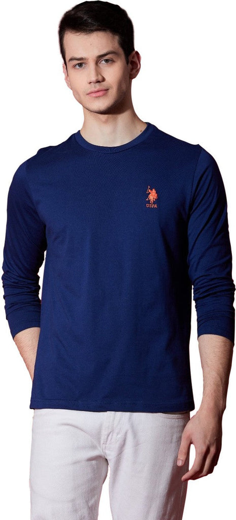 Blue USPA MEN FULL SLEEVES SOLID T-SHIRT